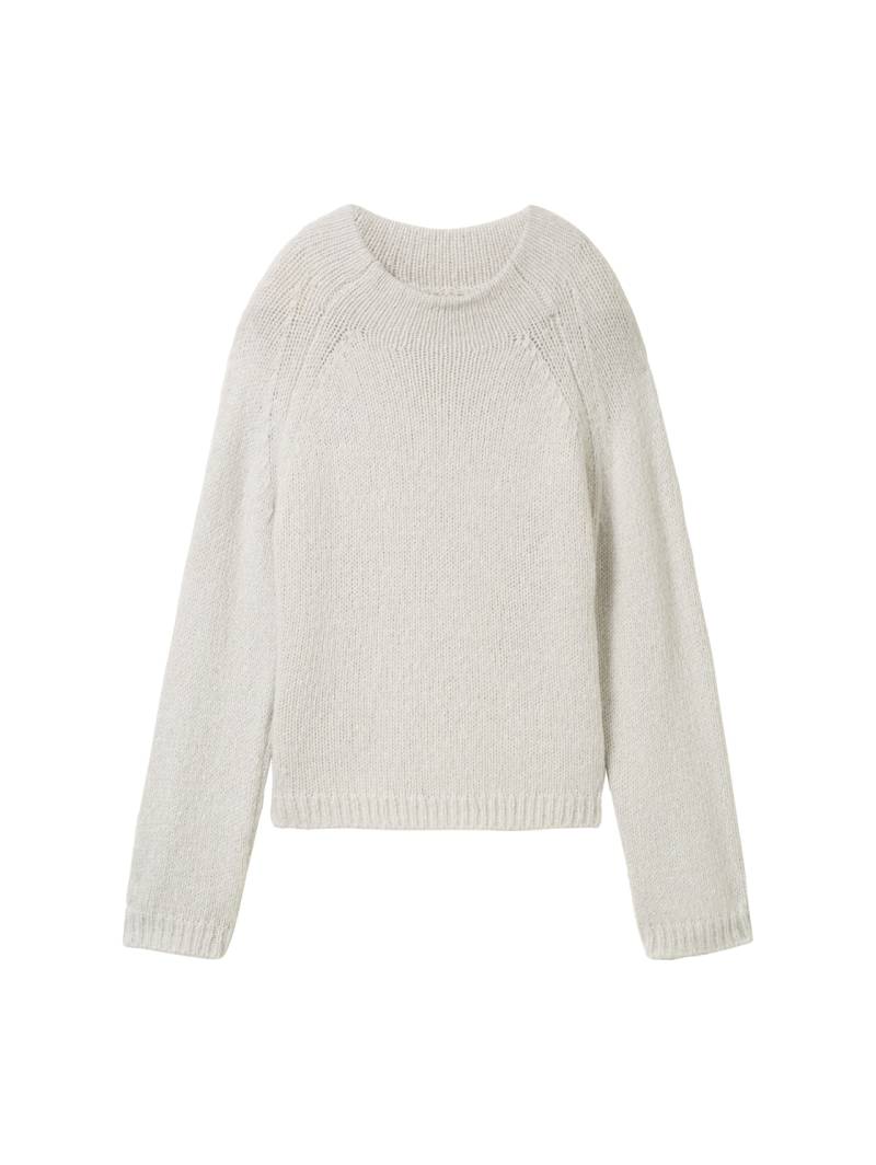 TOM TAILOR Damen Loose Fit Strickpullover mit Wollanteil, grau, Meliert, Gr. L von Tom Tailor