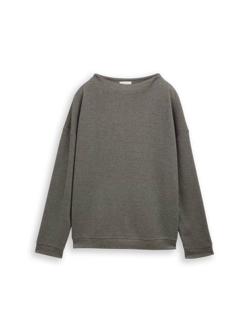 TOM TAILOR Damen Loose Fit Sweatshirt mit Stehkragen, schwarz, Gemustert, Gr. M von Tom Tailor