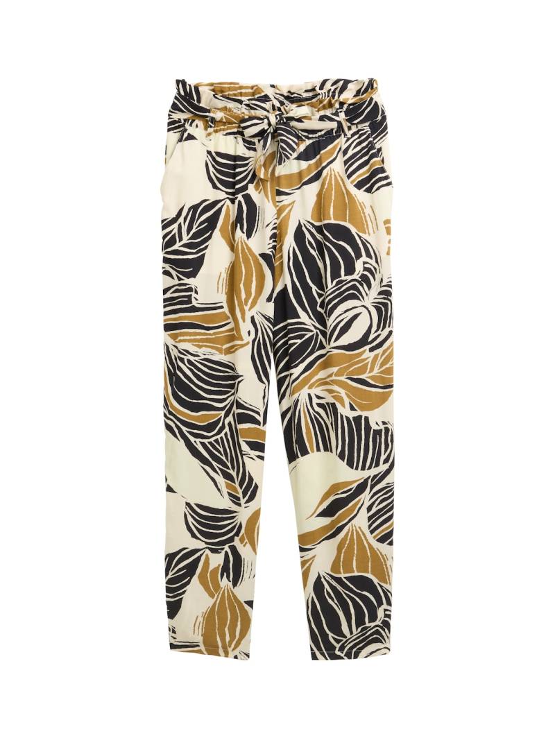 TOM TAILOR Damen Loose Slim Paperbag Hose, beige, Gemustert, Gr. 44/28 von Tom Tailor