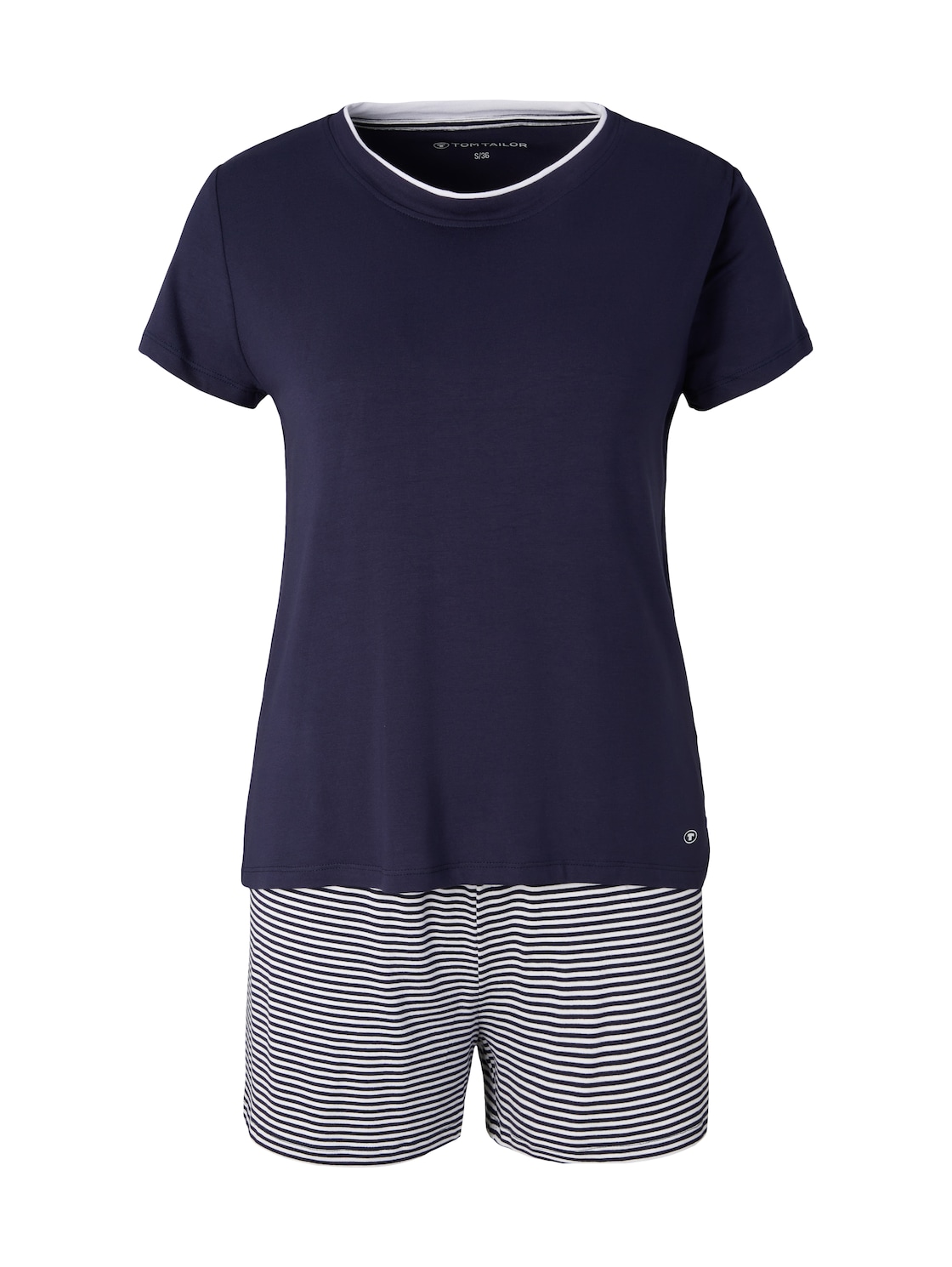 TOM TAILOR Damen Maritimes Pyjama-Set mit Shorts, blau, Streifenmuster, Gr. 46 von Tom Tailor