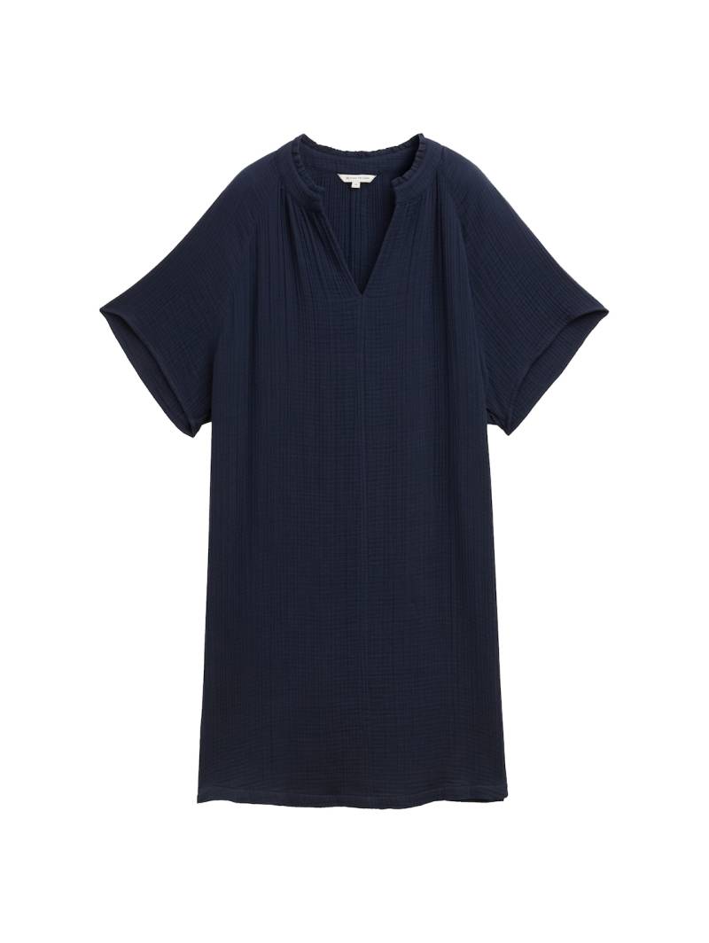 TOM TAILOR Damen Musselin Kleid aus Baumwolle, blau, Uni, Gr. 42 von Tom Tailor