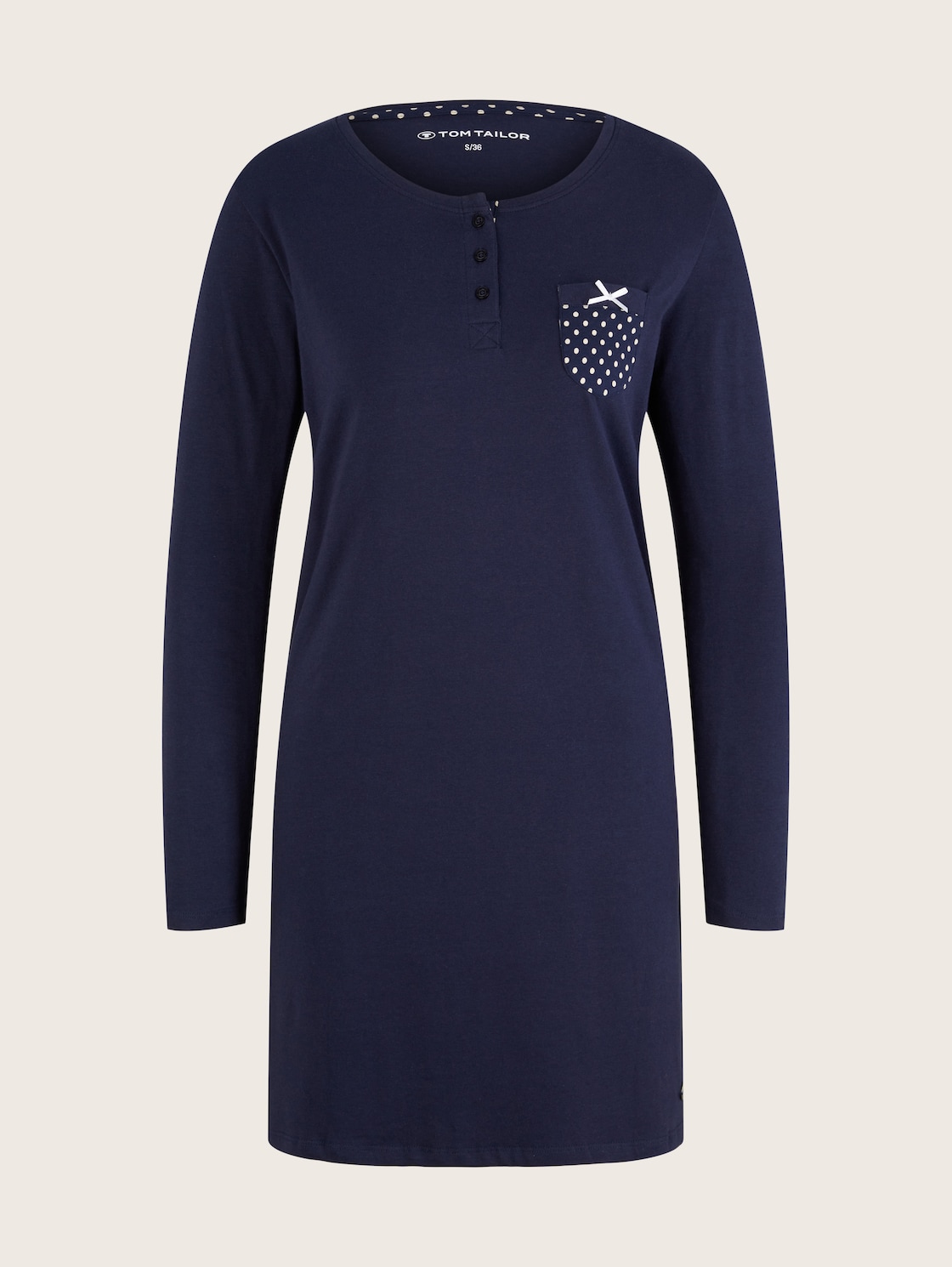 TOM TAILOR Damen Pyjama Kleid mit Brusttasche, blau, Punktemuster, Gr. 40 von Tom Tailor