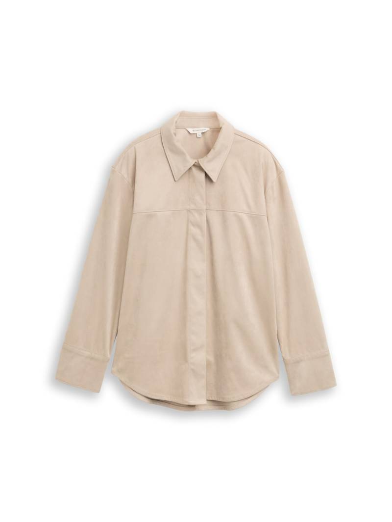 TOM TAILOR Damen Overshirt in Wildleder-Optik, grau, Uni, Gr. 34 von Tom Tailor