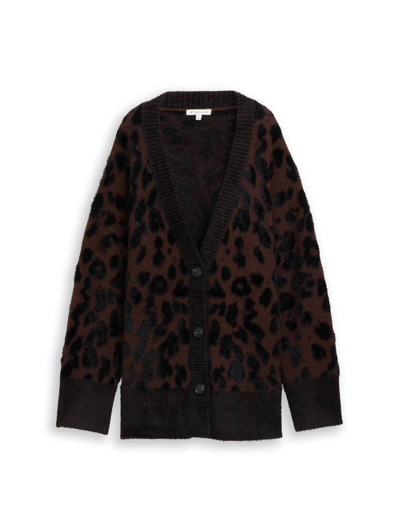TOM TAILOR Damen Oversize Cardigan mit Leo-Muster, braun, Animalprint, Gr. XL von Tom Tailor