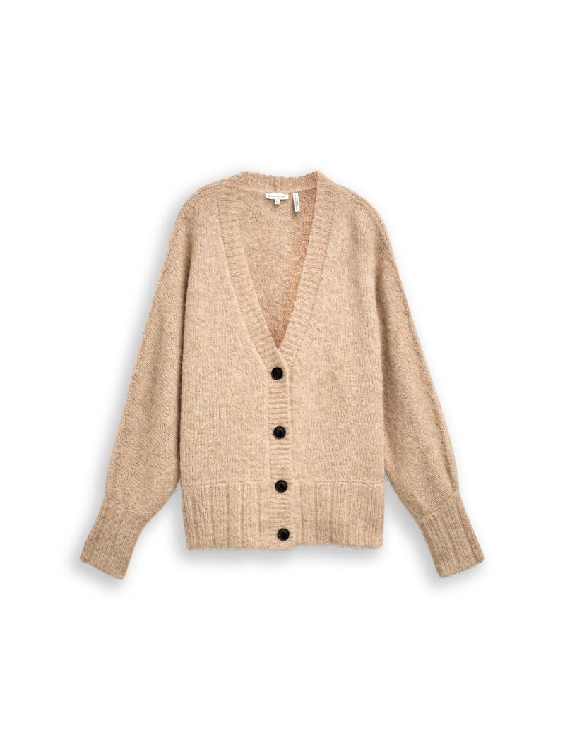 TOM TAILOR Damen Oversize Cardigan mit Wollanteil, beige, Meliert, Gr. XXL von Tom Tailor