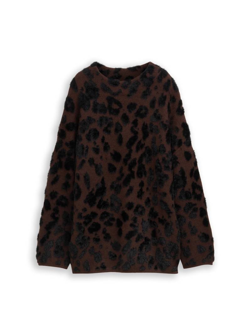 TOM TAILOR Damen Oversize Strickpullover mit Leo-Muster, braun, Animalprint, Gr. XL von Tom Tailor