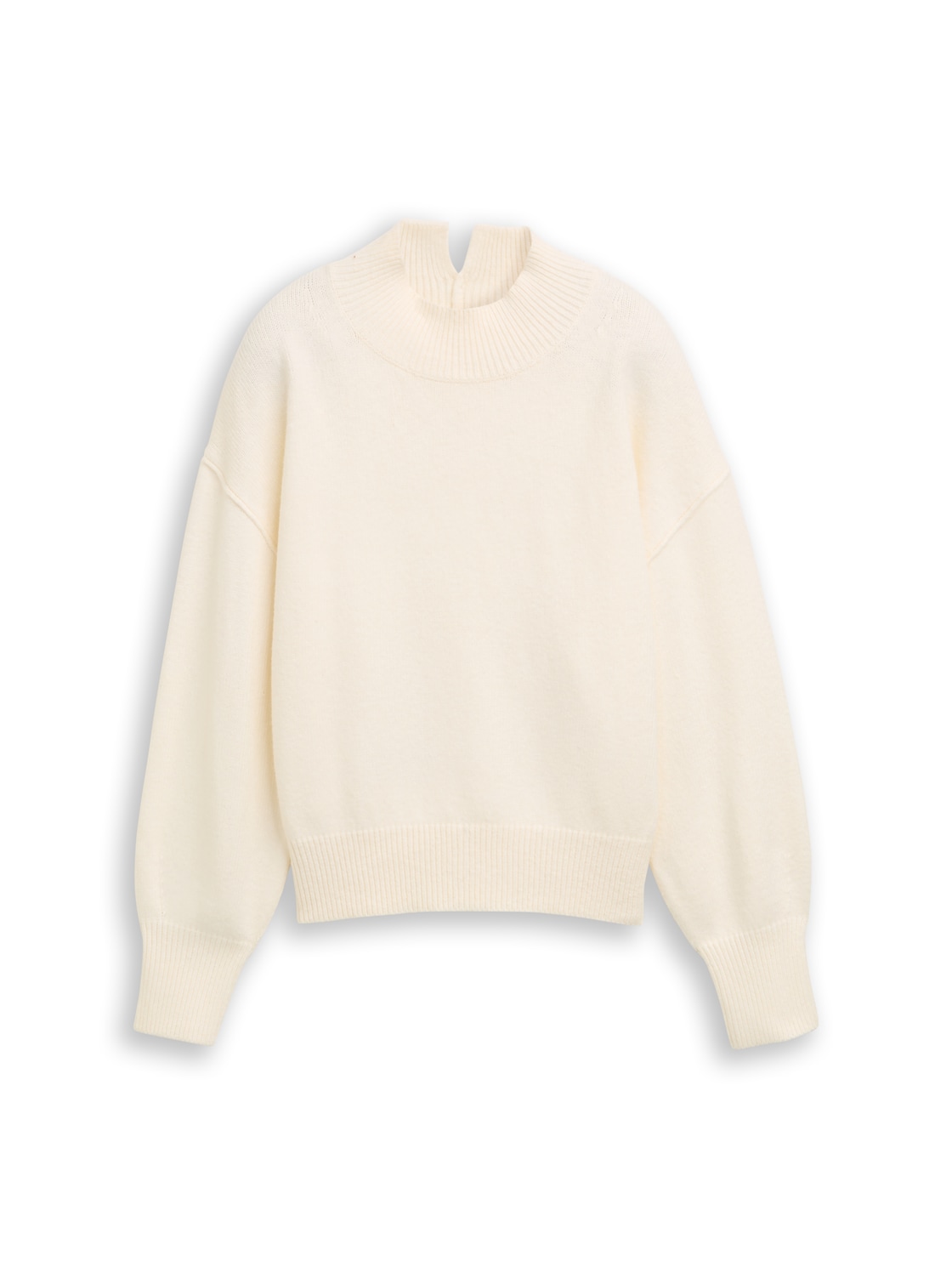 TOM TAILOR Damen Oversize Strickpullover mit Stehkragen, weiß, Uni, Gr. M von Tom Tailor