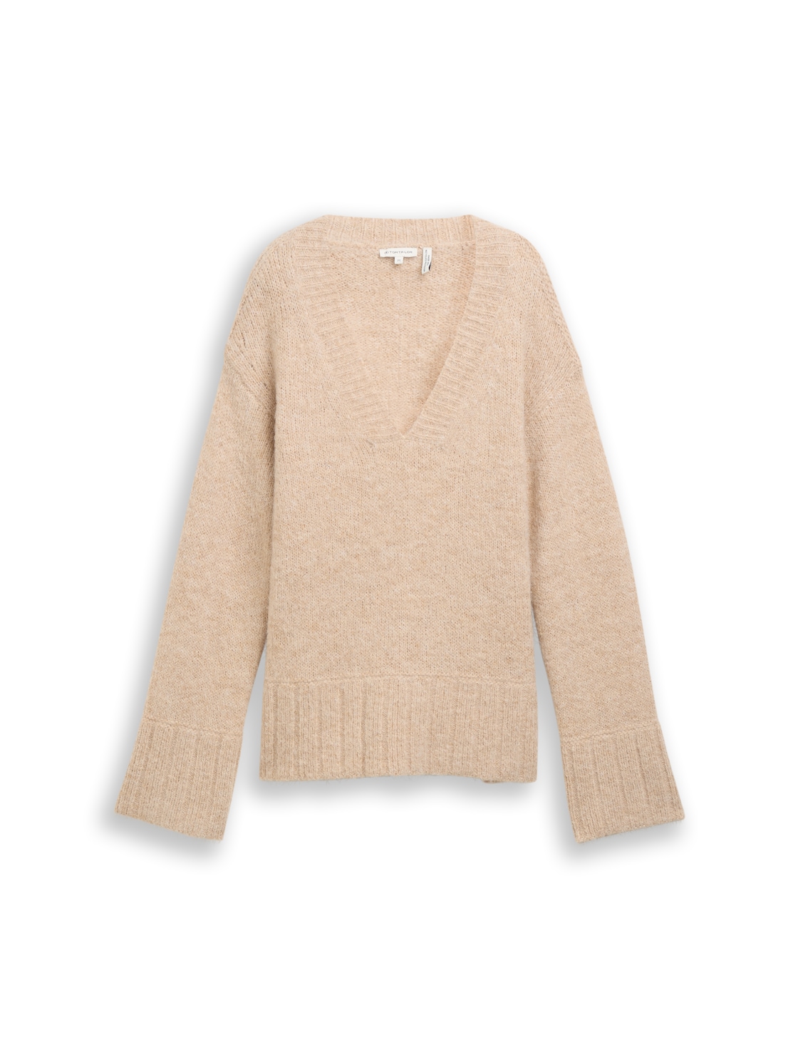 TOM TAILOR Damen Oversize Strickpullover mit Wollanteil, beige, Meliert, Gr. M von Tom Tailor