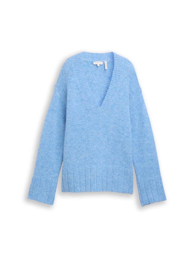 TOM TAILOR Damen Oversize Strickpullover mit Wollanteil, blau, Meliert, Gr. M von Tom Tailor