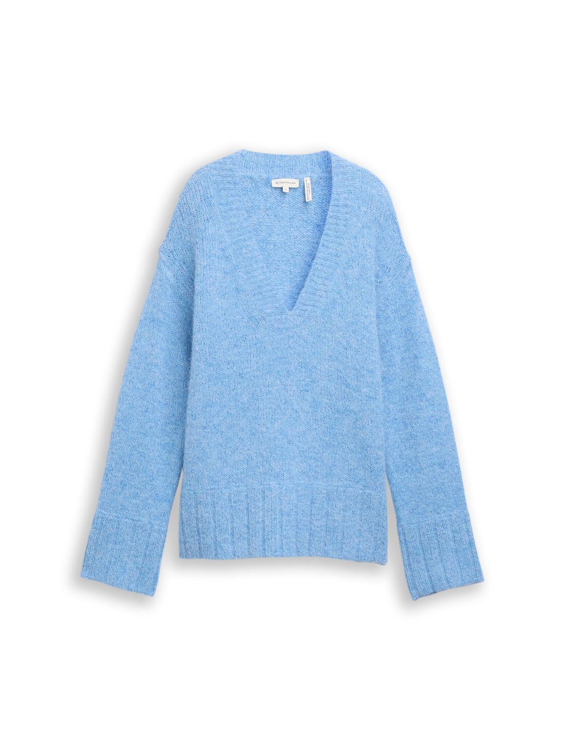 TOM TAILOR Damen Oversize Strickpullover mit Wollanteil, blau, Meliert, Gr. XXXL von Tom Tailor