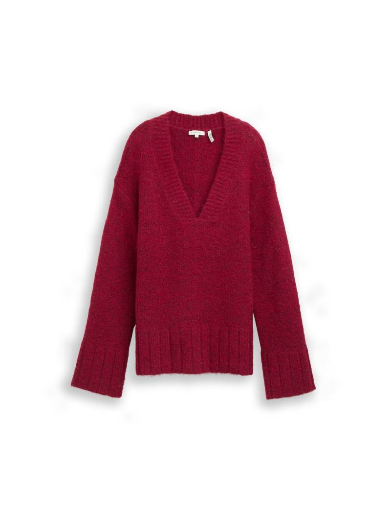 TOM TAILOR Damen Oversize Strickpullover mit Wollanteil, rot, Meliert, Gr. L von Tom Tailor