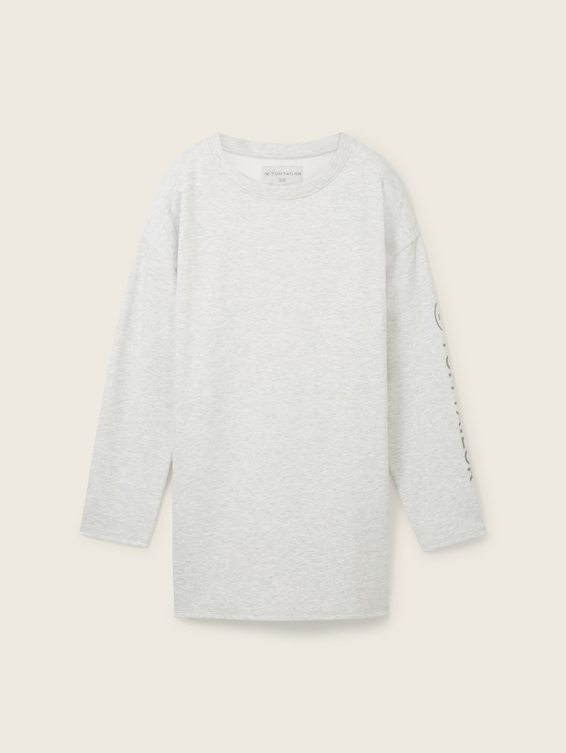 TOM TAILOR Damen Oversized Langarmshirt mit Logo-Print, grau, Melange Optik, Gr. L/40 von Tom Tailor