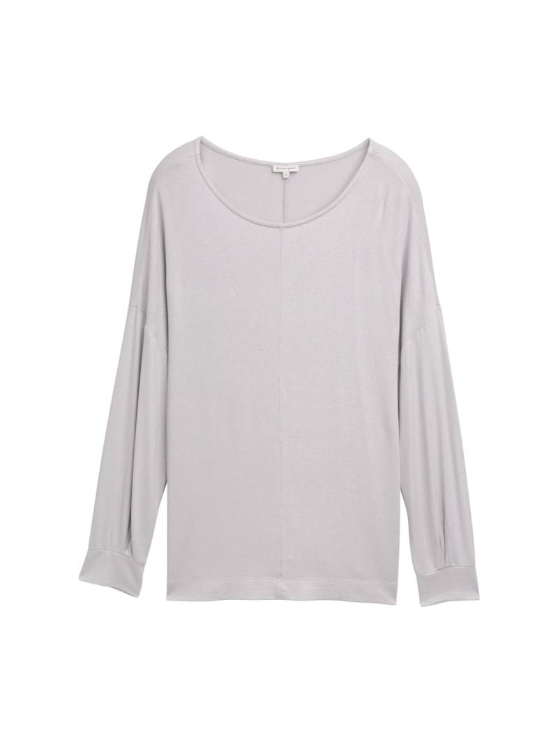 TOM TAILOR Damen Plus Size - Loose Fit Langarmshirt mit leichtem Glitzer-Effekt, grau, Uni, Gr. 48 von Tom Tailor