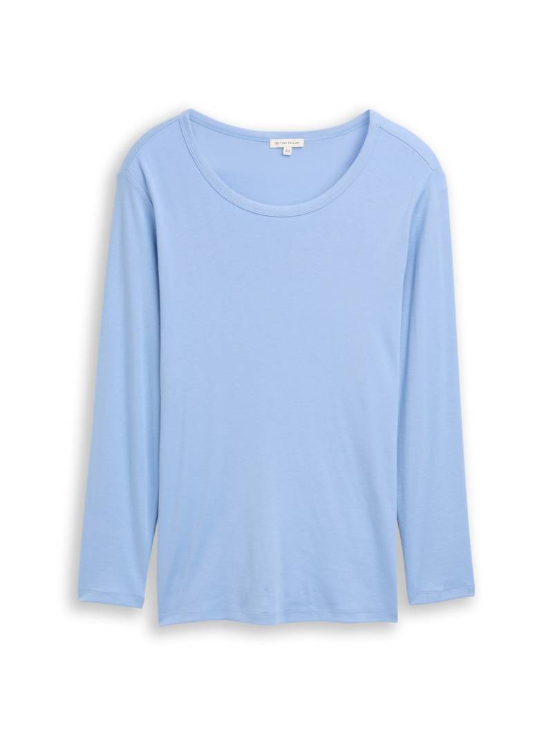 TOM TAILOR Damen Plus Size - Basic Slim Fit Langarmshirt, blau, Uni, Gr. 54 von Tom Tailor