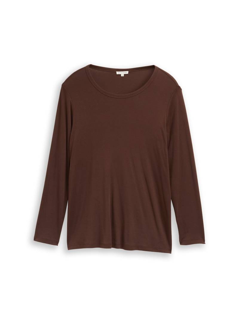 TOM TAILOR Damen Plus Size - Basic Slim Fit Langarmshirt, braun, Uni, Gr. 48 von Tom Tailor