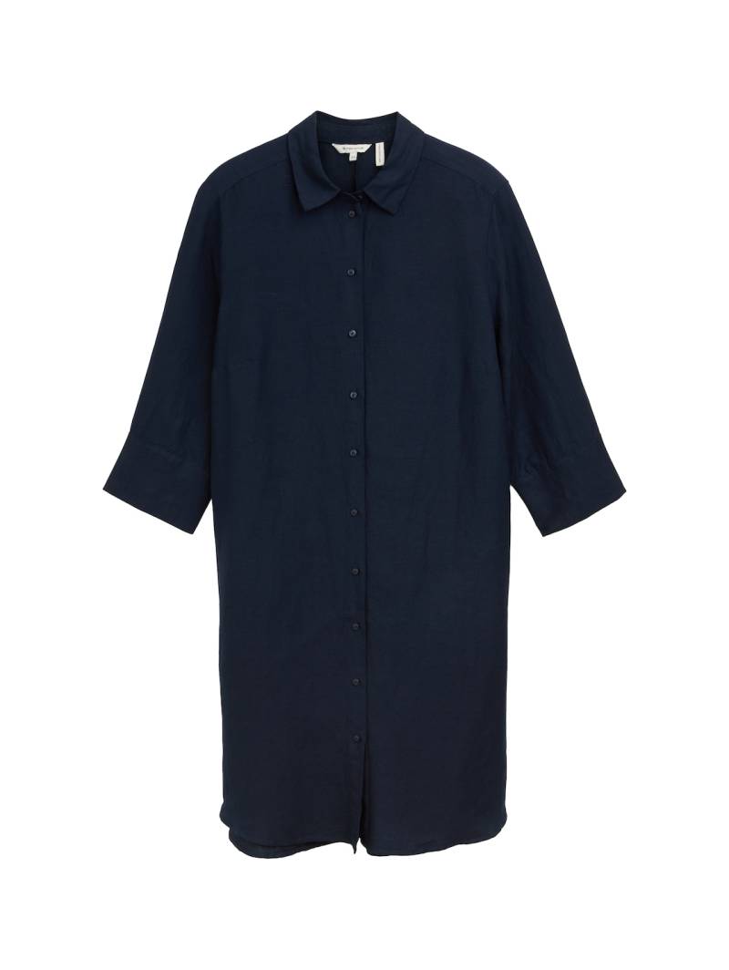 TOM TAILOR Damen Plus Size - Blusenkleid mit Leinenanteil, blau, Uni, Gr. 50 von Tom Tailor