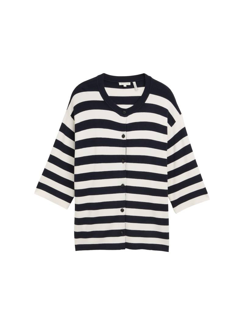 TOM TAILOR Damen Plus Size - Cardigan mit Streifenmuster, blau, Gestreift, Gr. 48 von Tom Tailor
