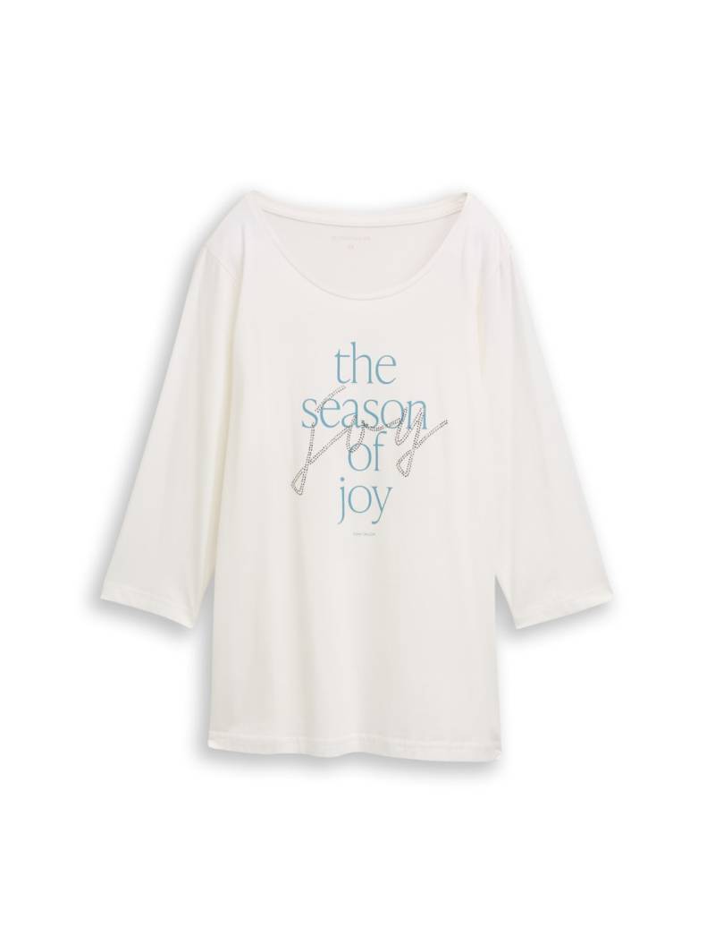 TOM TAILOR Damen Plus Size - Langarmshirt mit Print, weiß, Uni, Gr. 44 von Tom Tailor