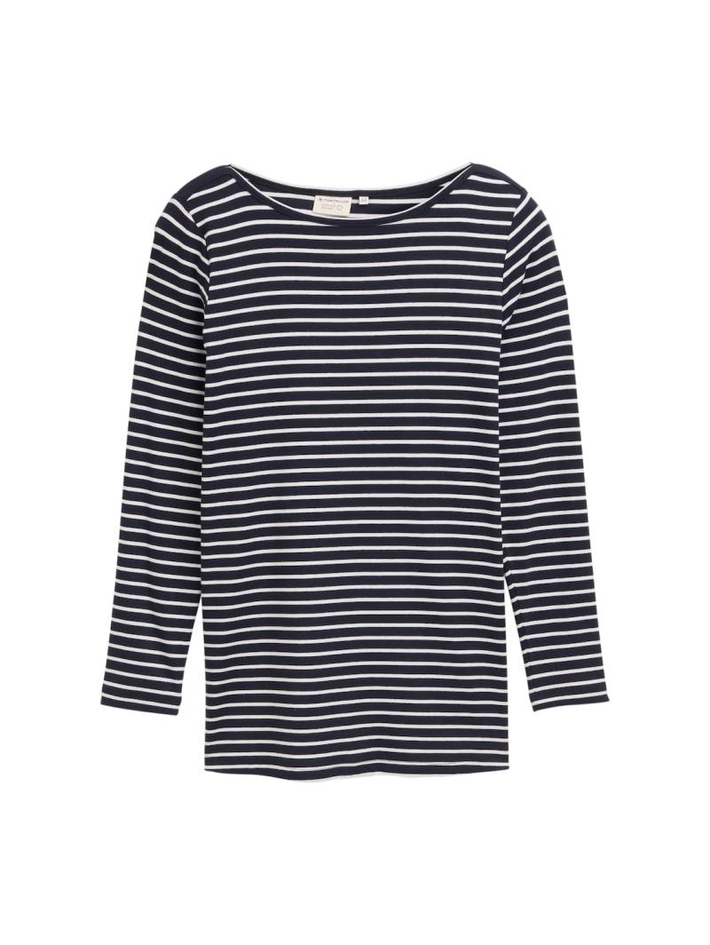 TOM TAILOR Damen Plus Size - Langarmshirt mit Streifenmuster, blau, Gestreift, Gr. 48 von Tom Tailor