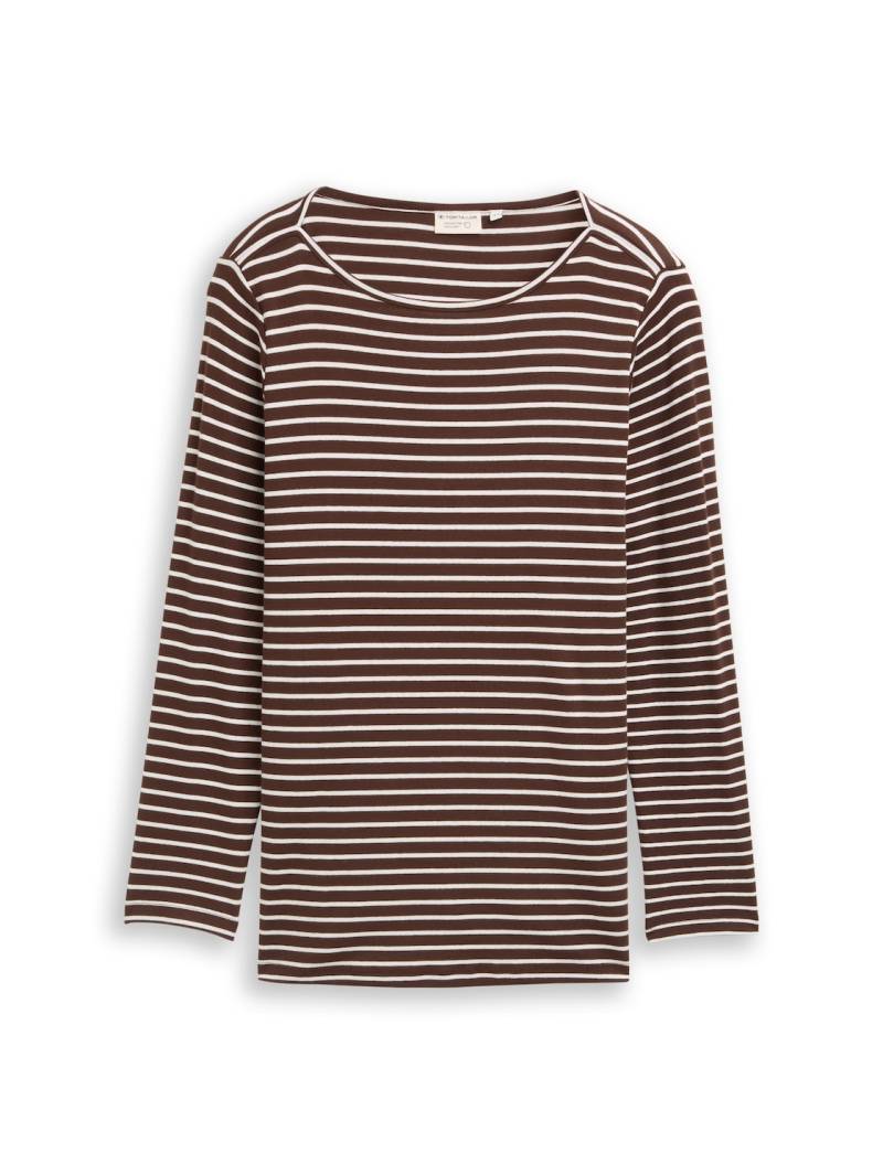 TOM TAILOR Damen Plus Size - Langarmshirt mit Streifenmuster, braun, Gestreift, Gr. 44 von Tom Tailor