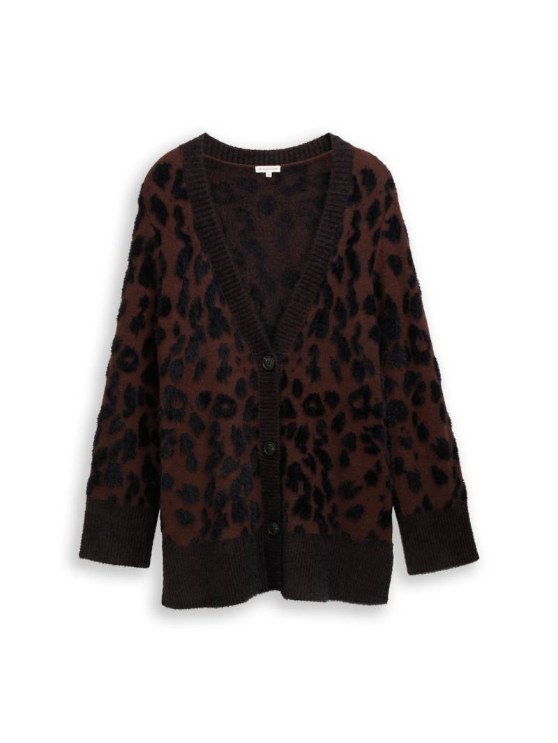 TOM TAILOR Damen Plus Size - Loose Fit Cardigan mit Leo-Muster, braun, Animalprint, Gr. 52 von Tom Tailor