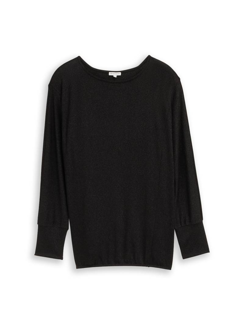 TOM TAILOR Damen Plus Size - Loose Fit Langarmshirt mit Glitzer-Effekt, schwarz, Uni, Gr. 46 von Tom Tailor