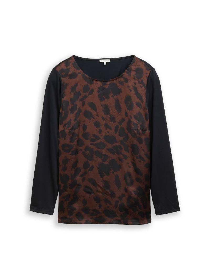 TOM TAILOR Damen Plus Size - Loose Fit Langarmshirt mit Leo-Print, braun, Animalprint, Gr. 46 von Tom Tailor