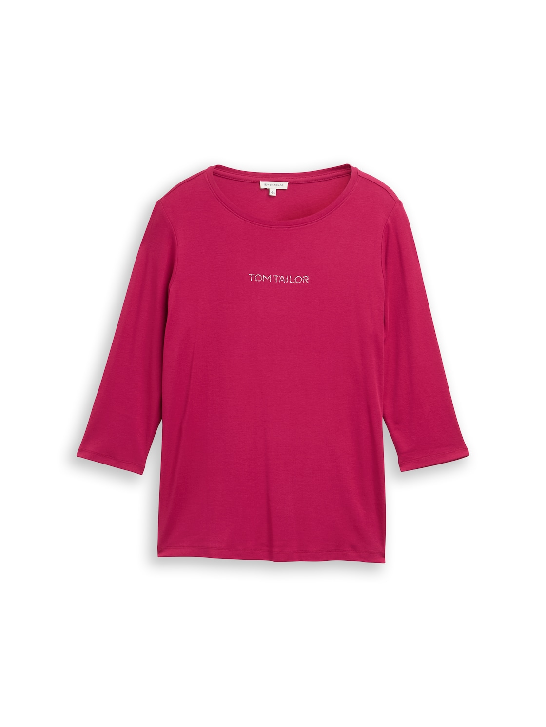 TOM TAILOR Damen Plus Size - Slim Fit Langarmshirt mit Glitzer-Logo, rot, Uni, Gr. 46 von Tom Tailor