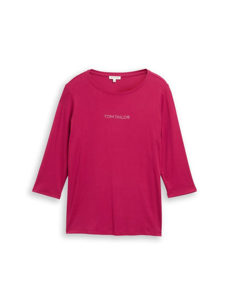 TOM TAILOR Damen Plus Size - Slim Fit Langarmshirt mit Glitzer-Logo, rot, Uni, Gr. 52 von Tom Tailor