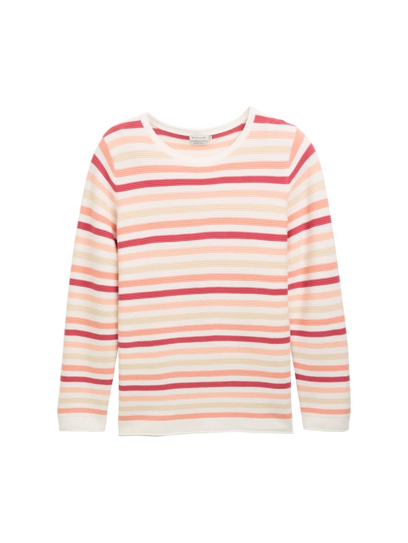 TOM TAILOR Damen Plus Size - Strickpullover mit Bio-Baumwolle, orange, Gestreift, Gr. 48 von Tom Tailor