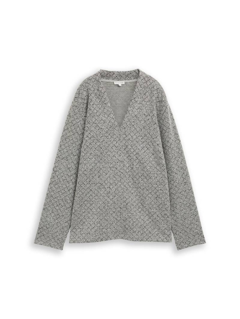 TOM TAILOR Damen Plus Size - Sweatshirt mit V-Ausschnitt, beige, Meliert, Gr. 54 von Tom Tailor