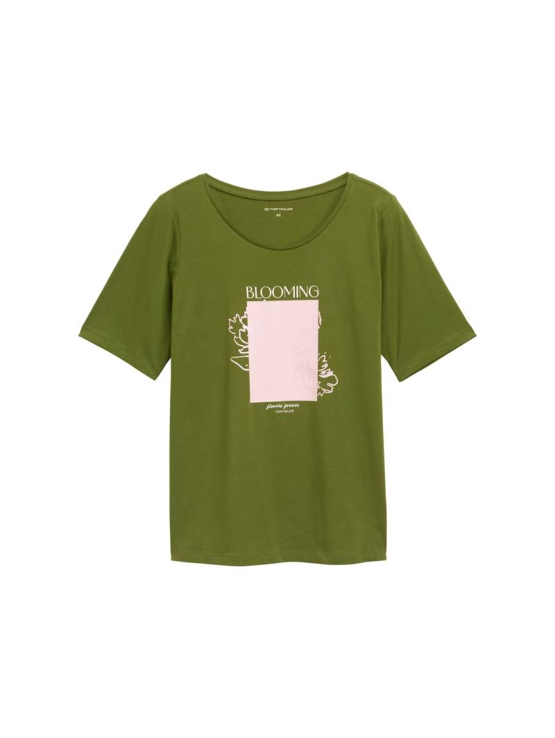 TOM TAILOR Damen Plus Size - T-Shirt mit Print, grün, Uni, Gr. 54 von Tom Tailor