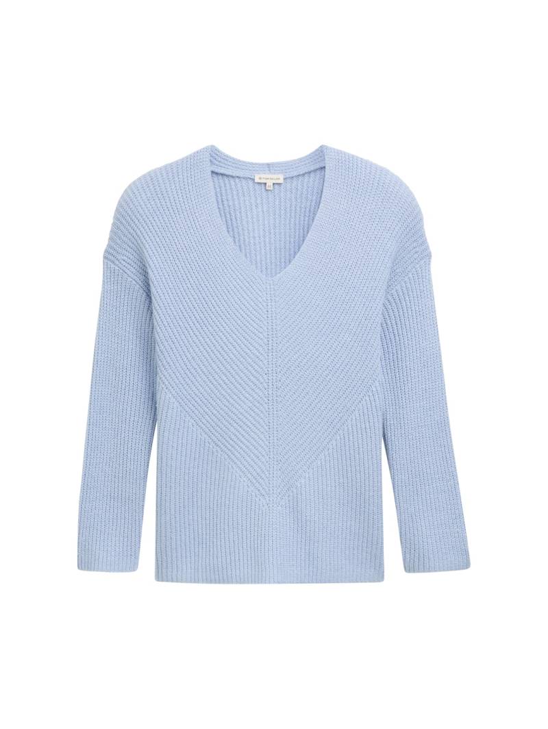 TOM TAILOR Damen Plus Size - Strickpullover mit V-Ausschnitt, blau, Uni, Gr. 52 von Tom Tailor