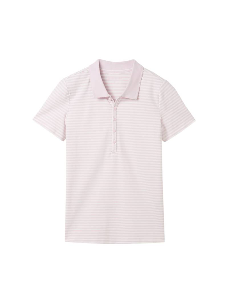 TOM TAILOR Damen Poloshirt aus Stretch Piqué, rosa, Gestreift, Gr. S von Tom Tailor