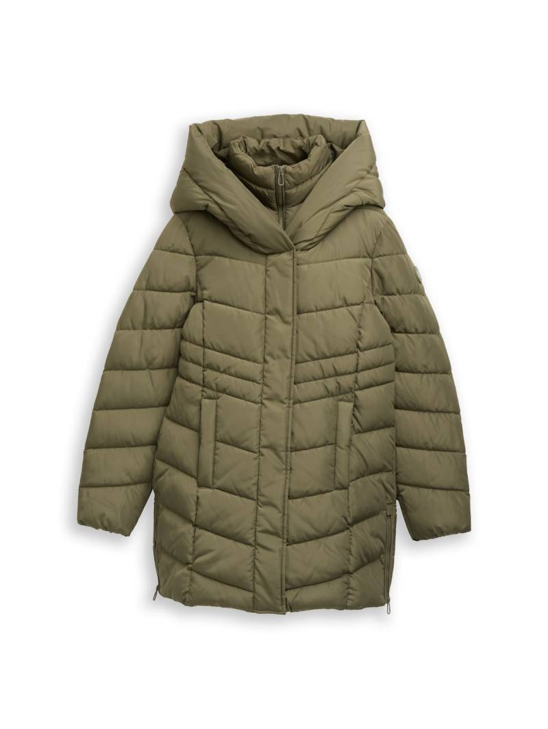 TOM TAILOR Damen Puffer-Mantel im 2-in-1-Look, grün, Uni, Gr. XL von Tom Tailor