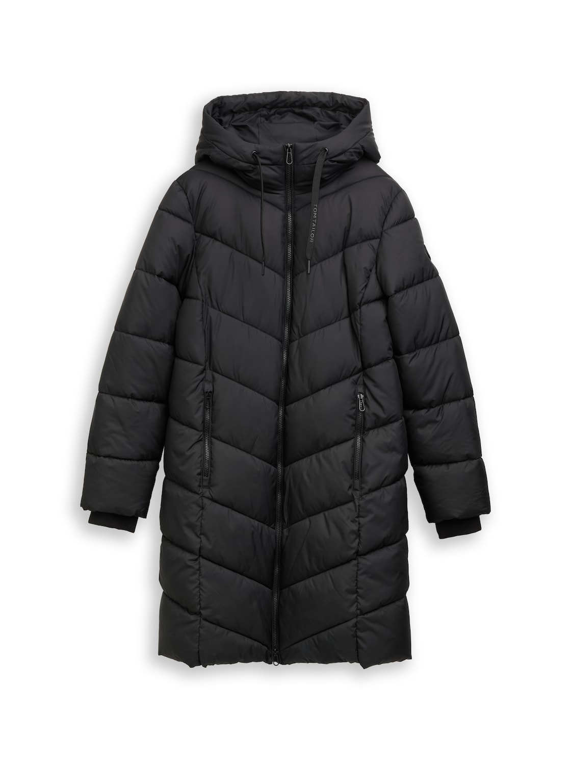 TOM TAILOR Damen Puffer-Mantel mit Kapuze, schwarz, Uni, Gr. XXL von Tom Tailor