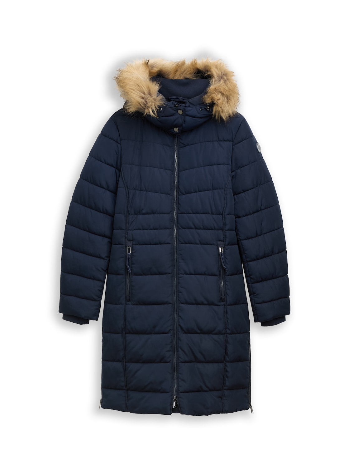 TOM TAILOR Damen Puffer-Mantel mit abnehmbarer Kapuze, blau, Uni, Gr. M von Tom Tailor