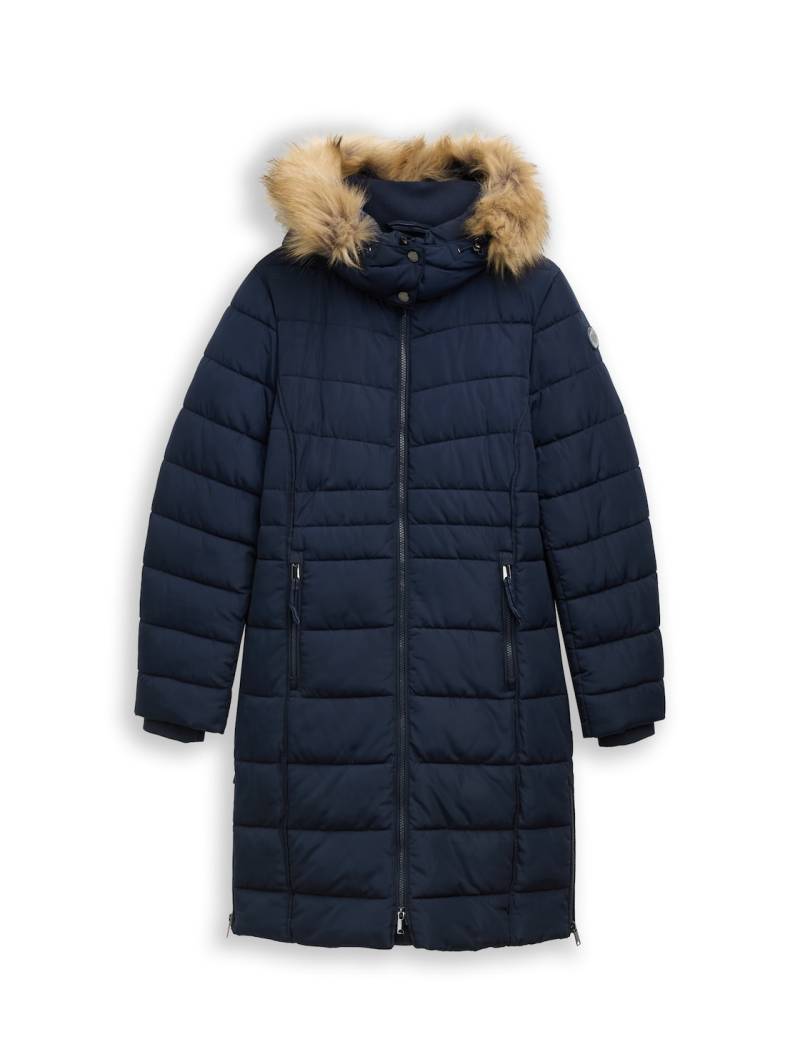 TOM TAILOR Damen Puffer-Mantel mit abnehmbarer Kapuze, blau, Uni, Gr. XXXL von Tom Tailor