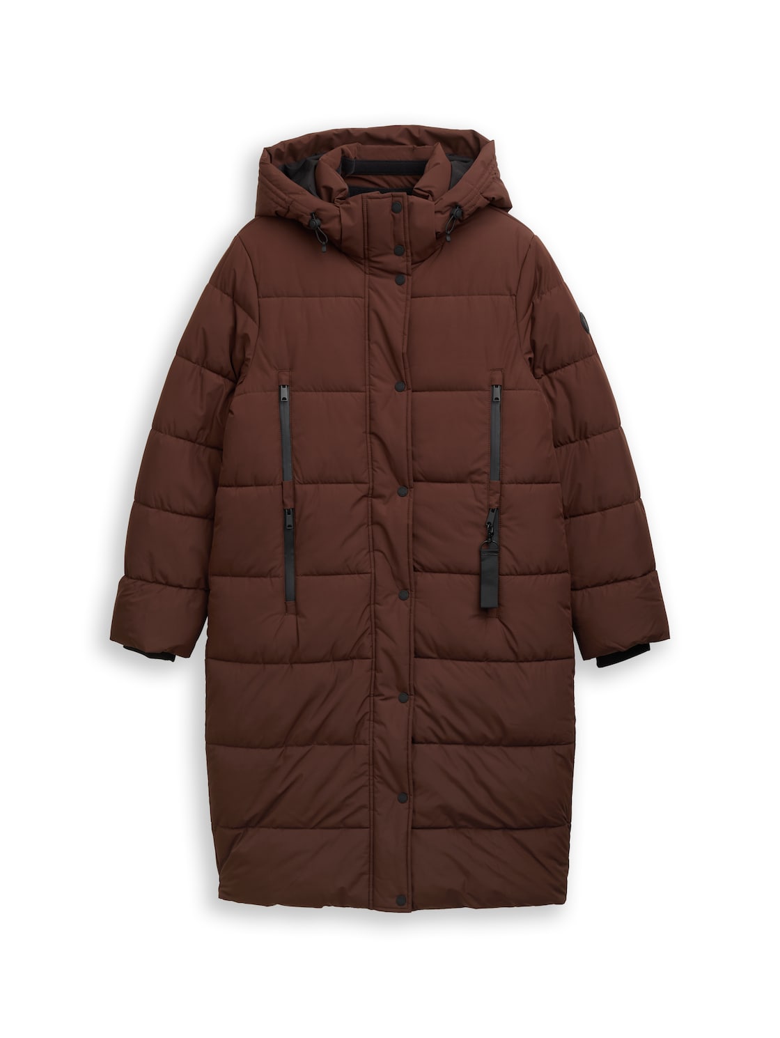 TOM TAILOR Damen Puffer-Mantel mit abnehmbarer Kapuze, braun, Uni, Gr. L von Tom Tailor