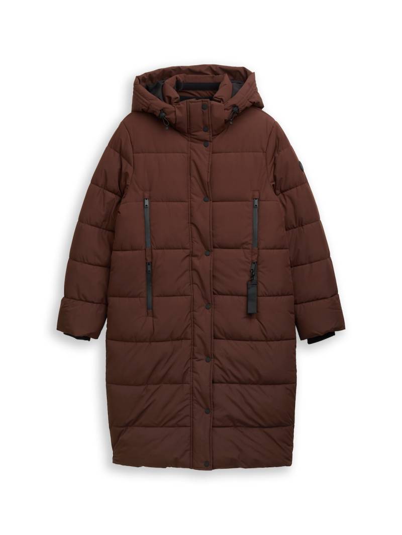 TOM TAILOR Damen Puffer-Mantel mit abnehmbarer Kapuze, braun, Uni, Gr. XXL von Tom Tailor