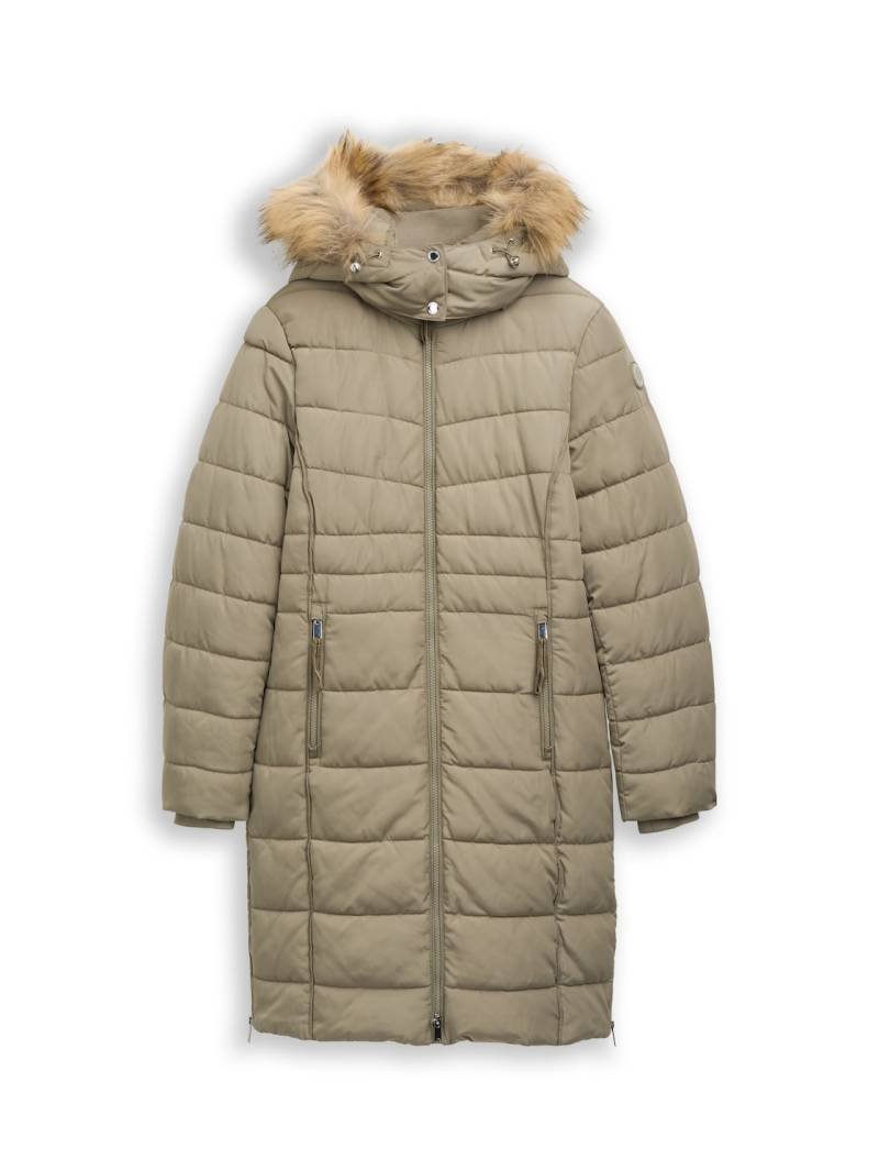 TOM TAILOR Damen Puffer-Mantel mit abnehmbarer Kapuze, grün, Uni, Gr. XS von Tom Tailor