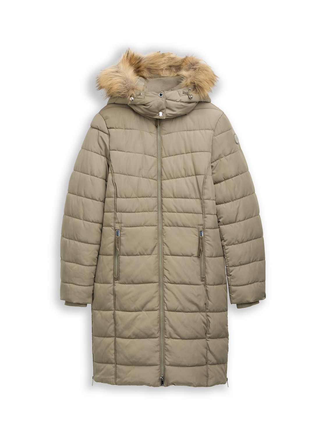 TOM TAILOR Damen Puffer-Mantel mit abnehmbarer Kapuze, grün, Uni, Gr. XXL von Tom Tailor