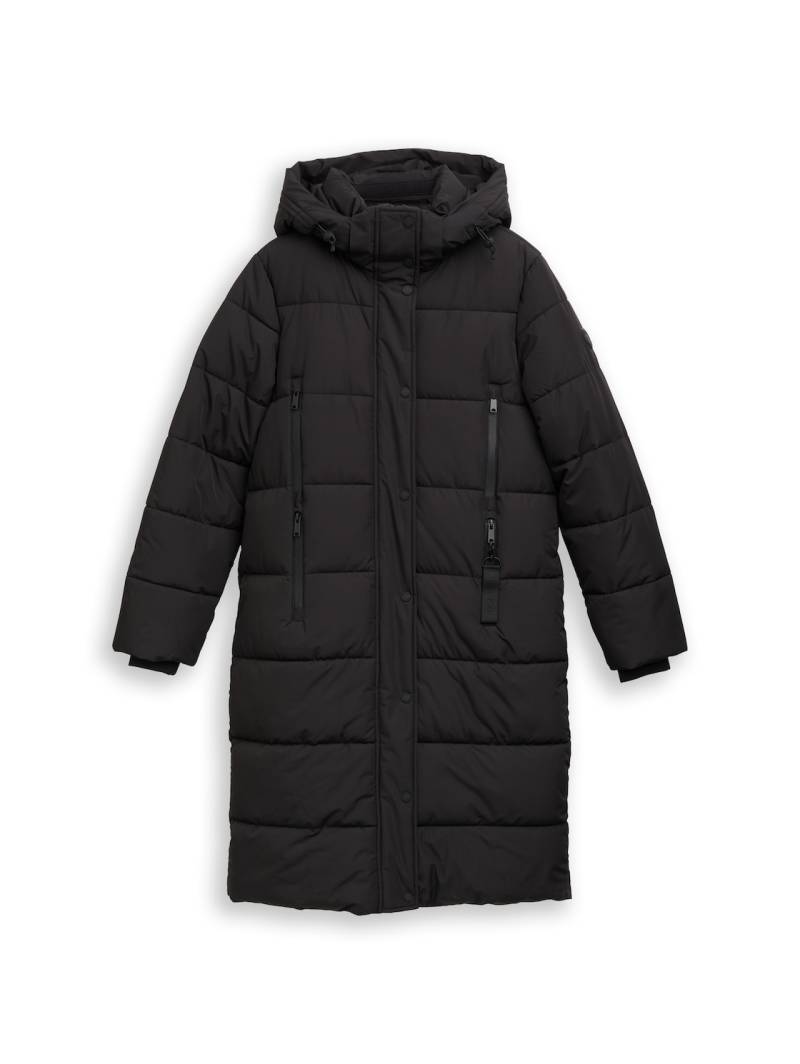 TOM TAILOR Damen Puffer-Mantel mit abnehmbarer Kapuze, schwarz, Uni, Gr. XL von Tom Tailor