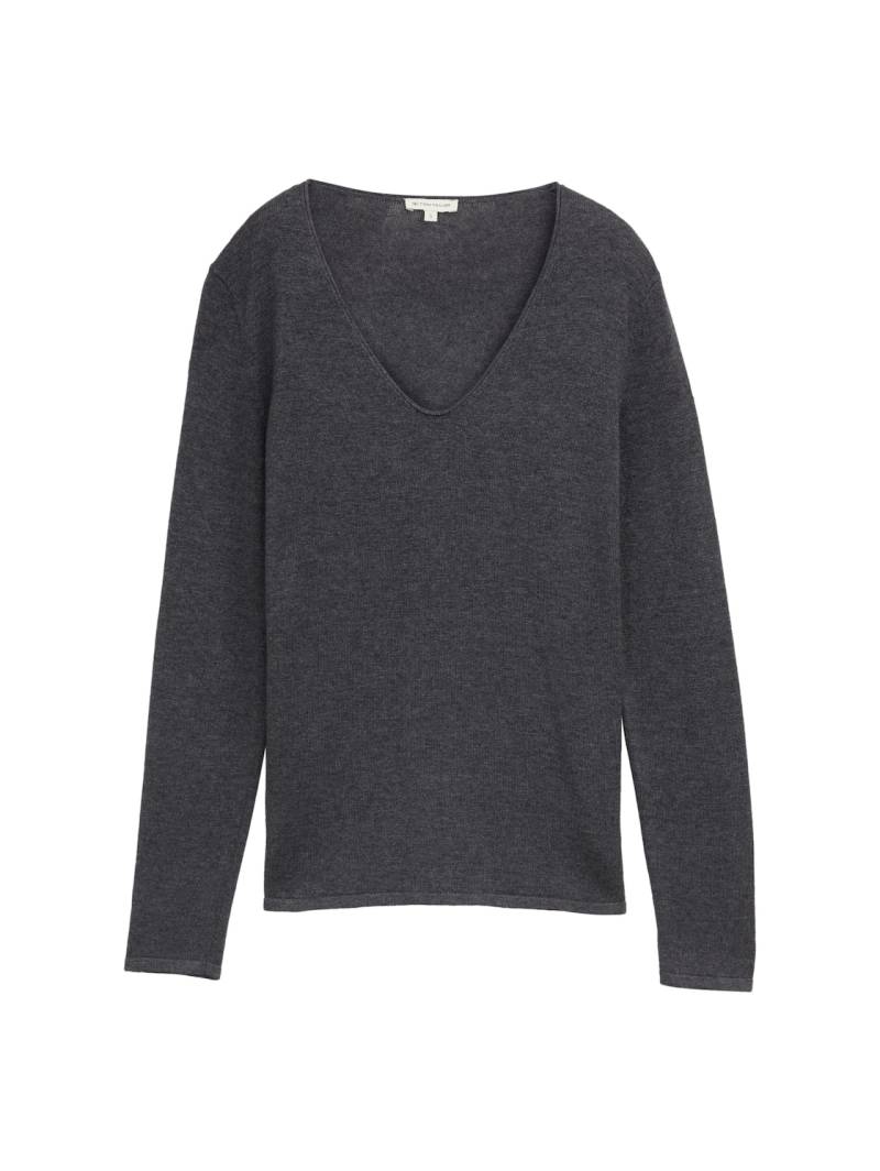 TOM TAILOR Damen Strickpullover mit V-Ausschnitt, grau, Meliert, Gr. XL von Tom Tailor