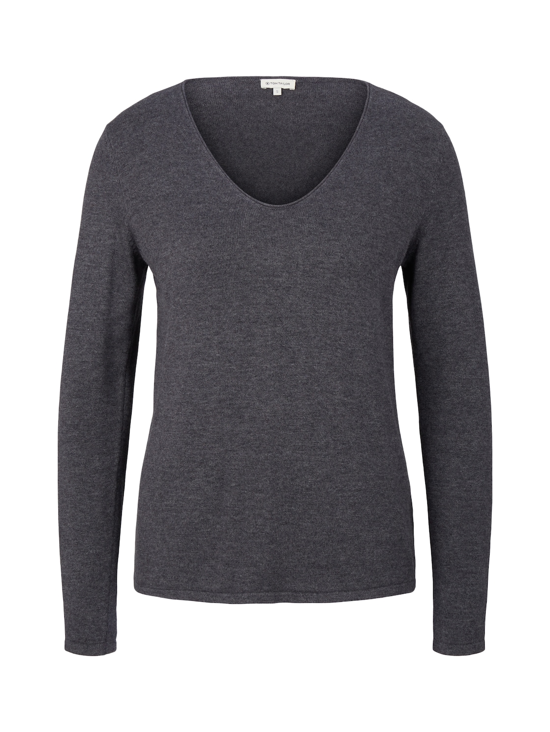 TOM TAILOR Damen Pullover mit V-Ausschnitt, grau, Uni, Gr. XS von Tom Tailor