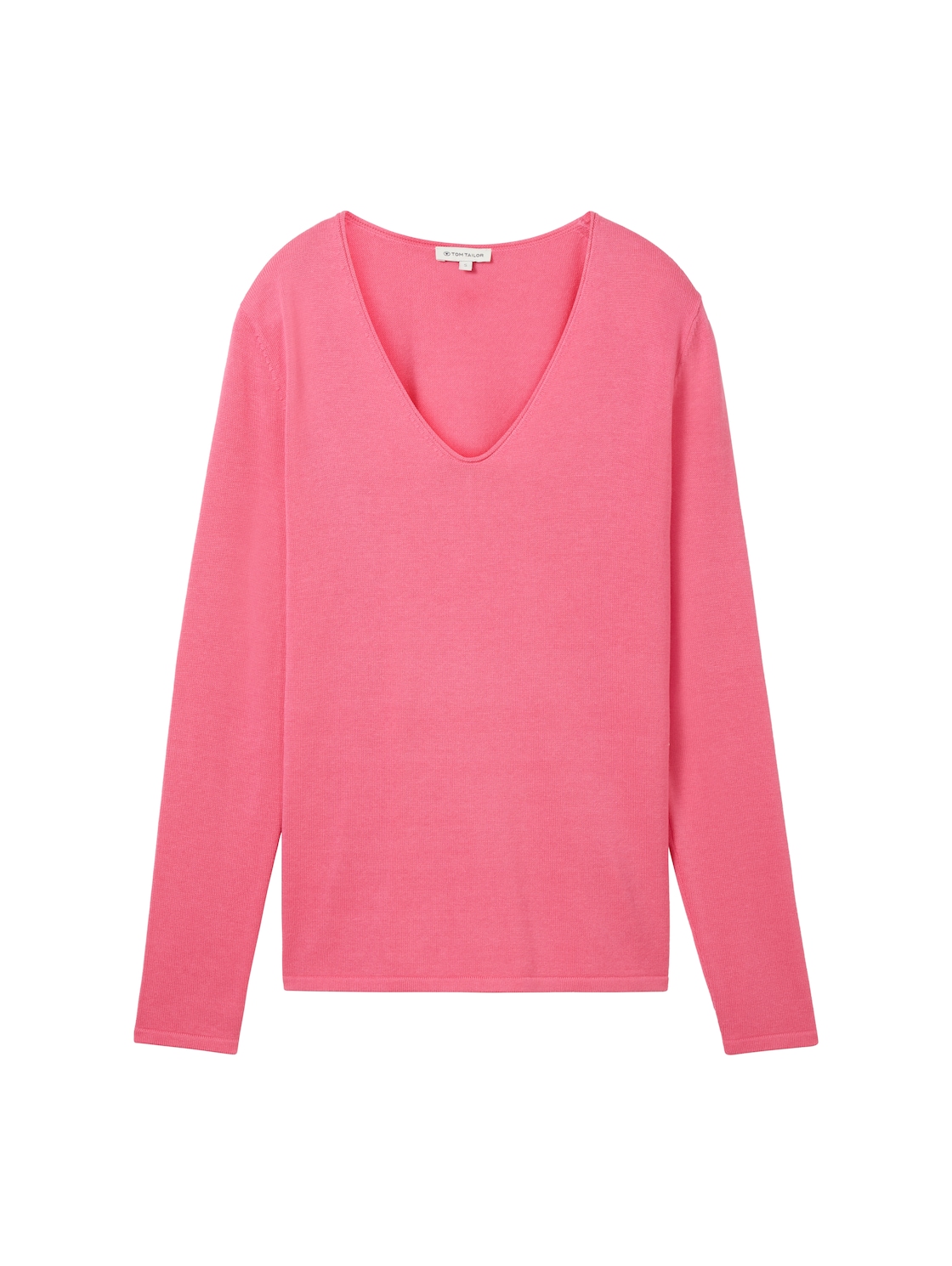 TOM TAILOR Damen Pullover mit V-Ausschnitt, rosa, Uni, Gr. S von Tom Tailor