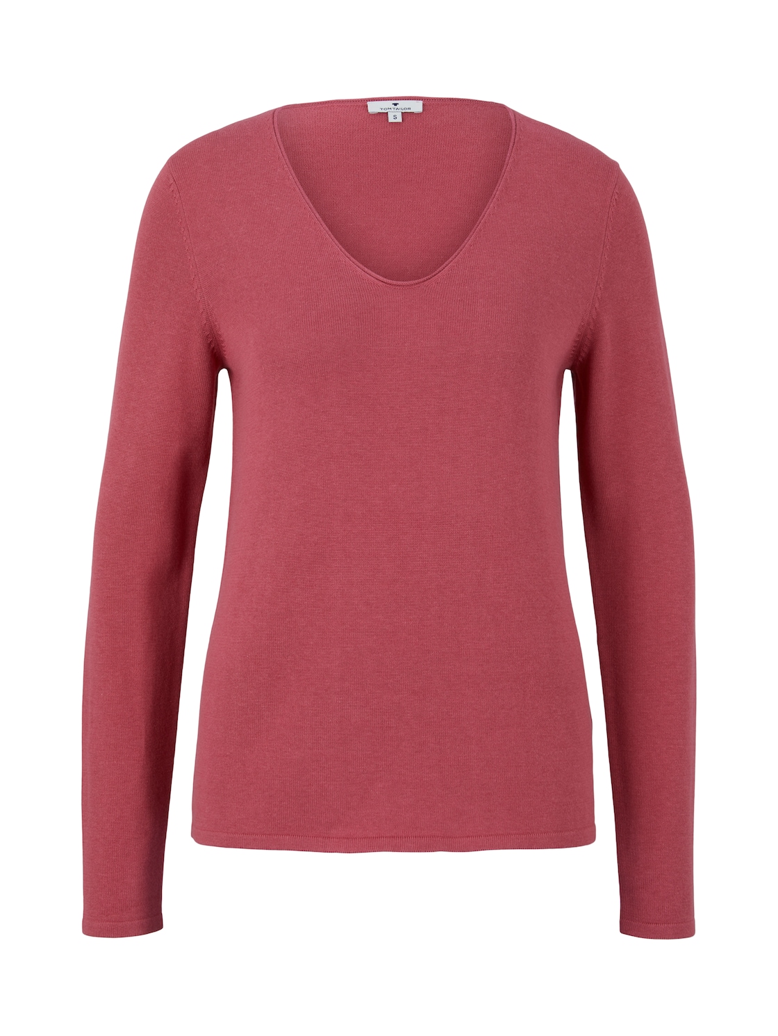 TOM TAILOR Damen Pullover mit V-Ausschnitt, rot, Uni, Gr. M von Tom Tailor