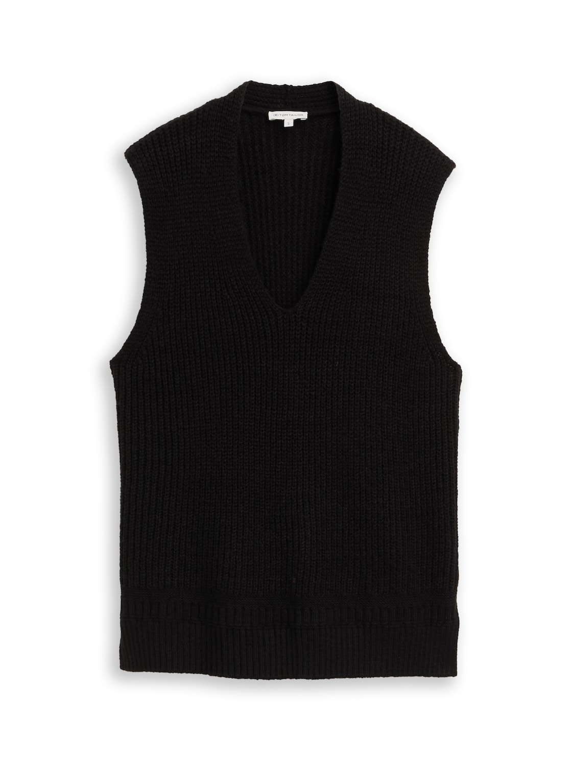 TOM TAILOR Damen Pullunder mit V-Ausschnitt, schwarz, Uni, Gr. XS von Tom Tailor