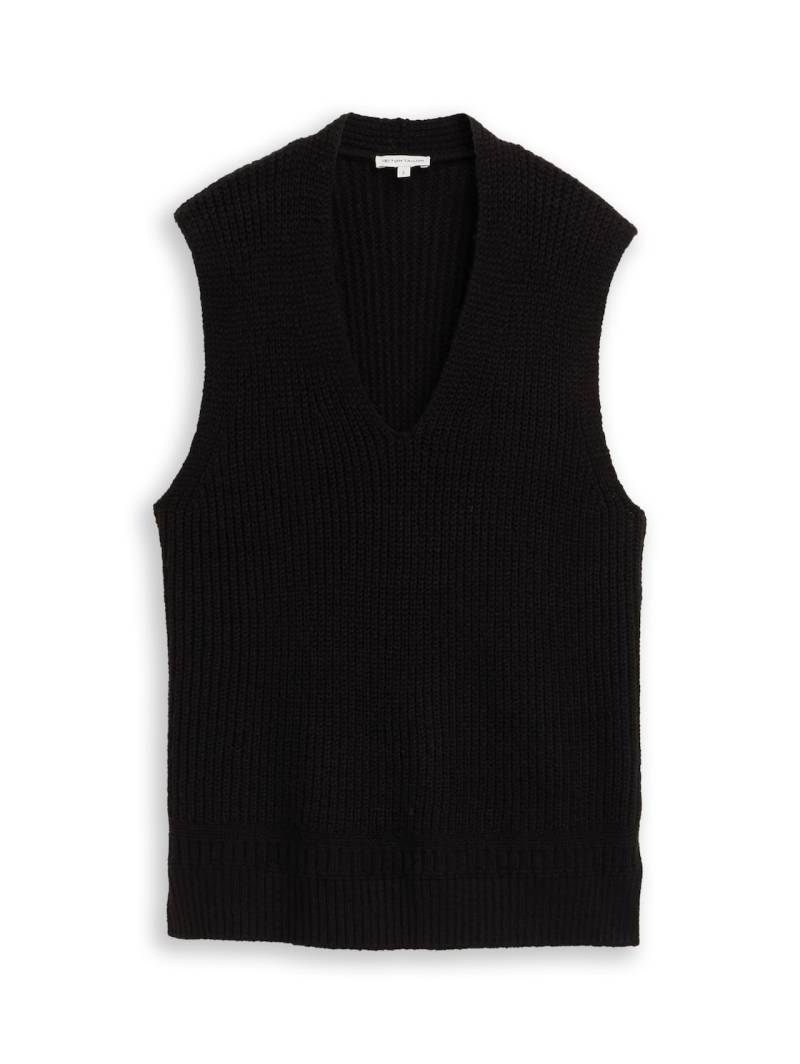 TOM TAILOR Damen Pullunder mit V-Ausschnitt, schwarz, Uni, Gr. XXXL von Tom Tailor