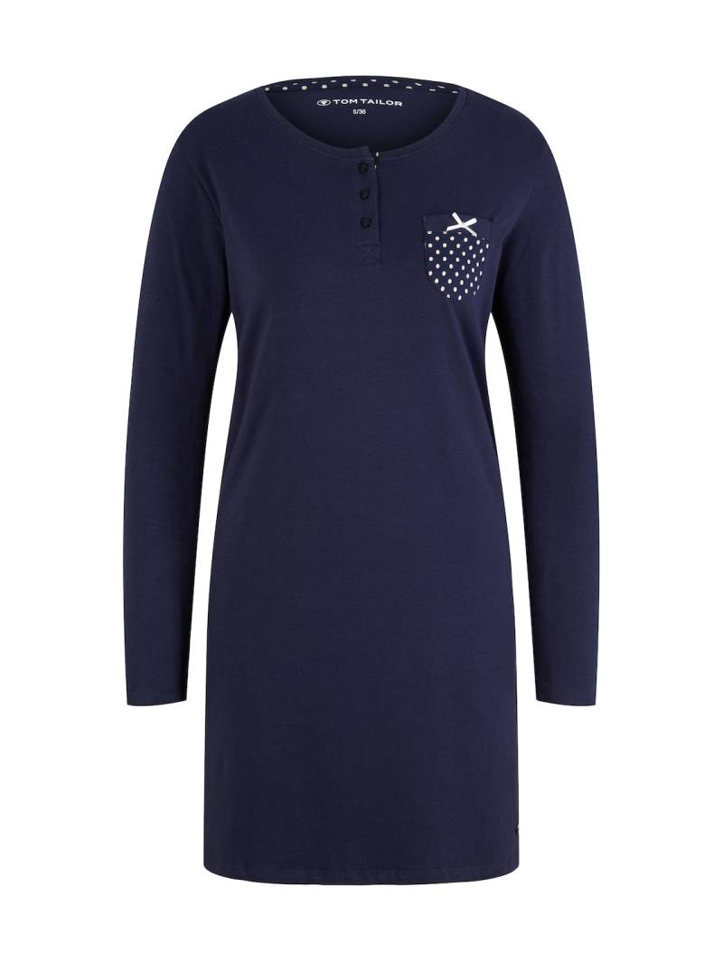 TOM TAILOR Damen Pyjama-Kleid mit Brusttasche, blau, Gepunktet, Gr. 46 von Tom Tailor